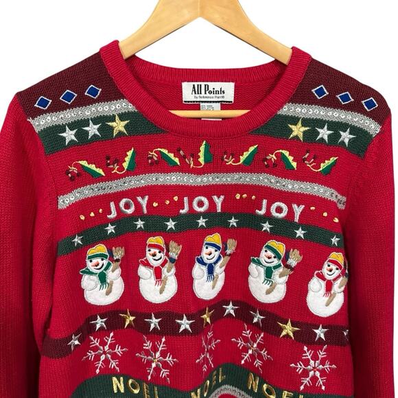 Vintage All Points By Reference Point Ugly Christmas Sweater Joy Noel Women's L - Picture 2 of 15
